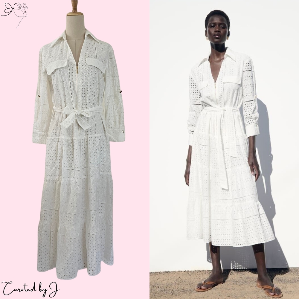 Zara White Eyelet Embroidered Dress